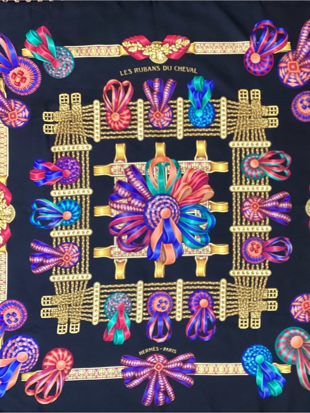 Hermès 'Les Rubans du Cheval' Silk Scarf - Black with Multicolor Ribbon Motif